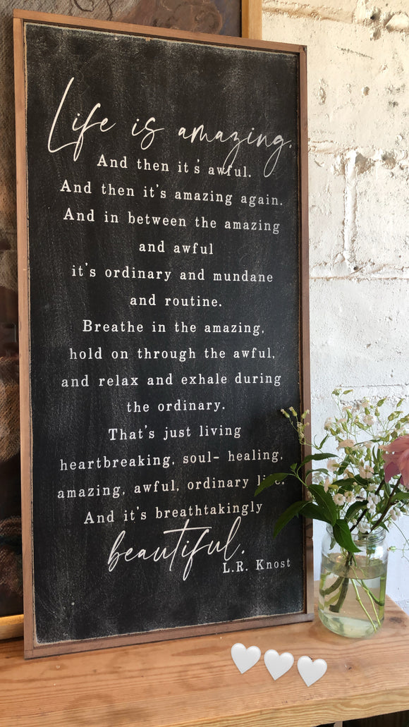 Life is Amazing…art interior decoration wood sign - Salted Words, LLC