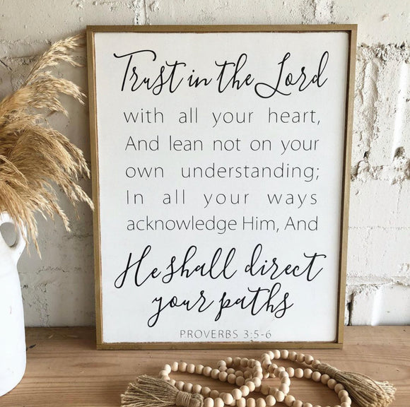 Trust in the Lord framed wooden sign / Large wall art / Home decor / wall hanging / inspirational quotes / wood art / Scripture sign - Salted Words, LLC