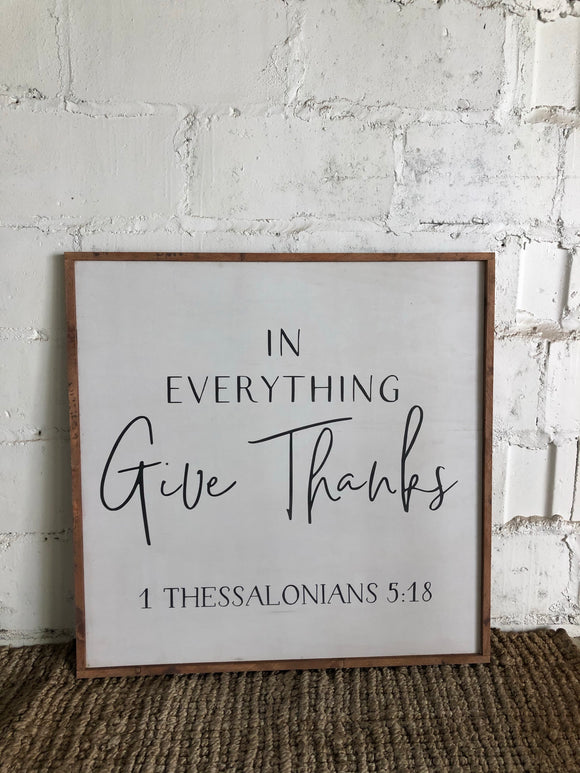 In everything give thanks framed wood art white/black/darkoil - Salted Words, LLC