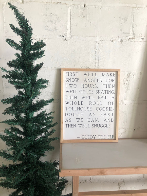 First we’ll make snow angels Buddy the elf framed wall art / Christmas decor / Christmas wall art / Large wall decor - Salted Words, LLC