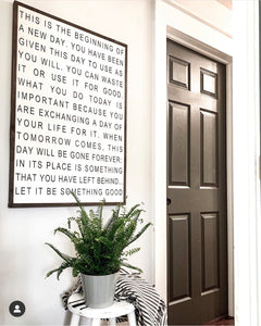 This is the beginning of a new day framed quote sign white/black/dark oil - Salted Words, LLC